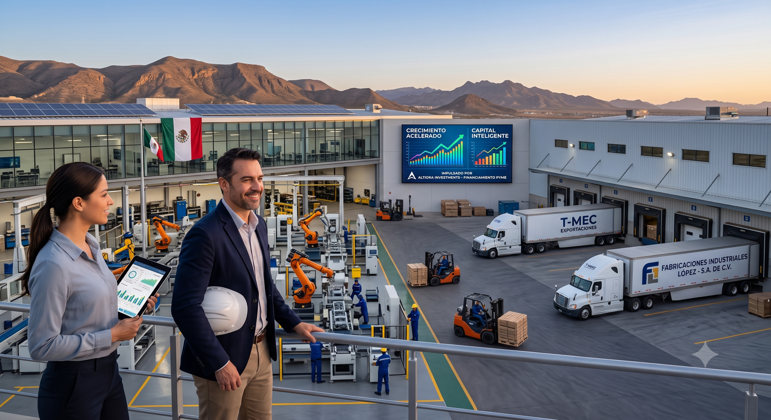 Planta de manufactura automatizada en Nuevo León operando gracias a financiamiento empresarial para PyMEs mexicanas enfocadas en nearshoring México.